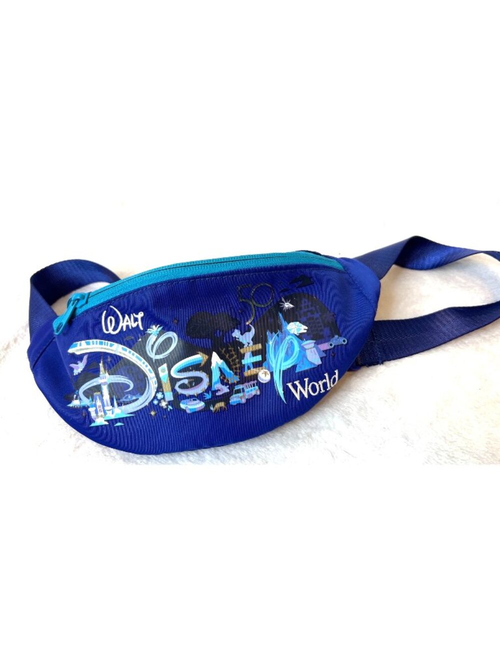Disney Parks WDW 50th Anniversary Hip Fanny Pack Belt Bag Walt World Blue